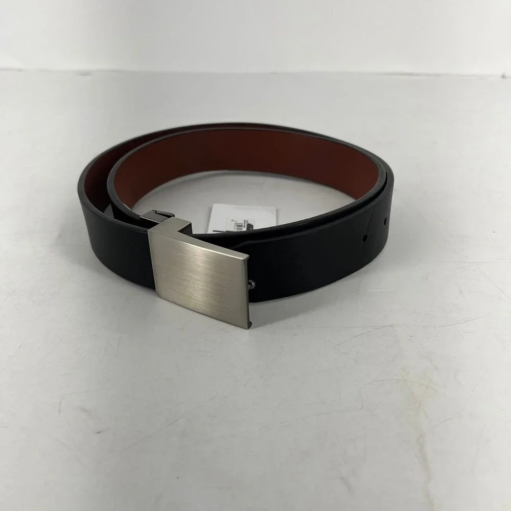 Nordstrom Rack Mens Reversible Belt‎ Black Brown Silver Plaque Buckle NR497347MN